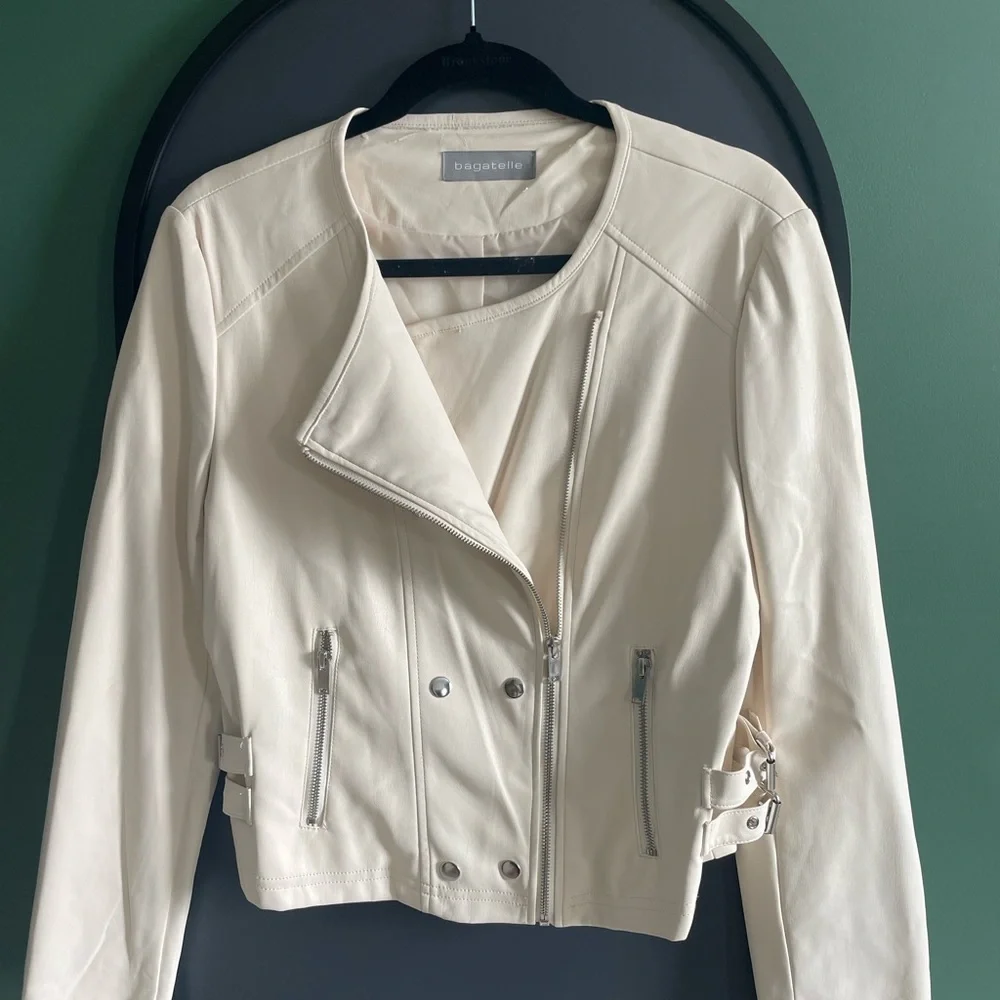 Bagatelle Women's Off-White Leather Jacket - Picture 2 of 4